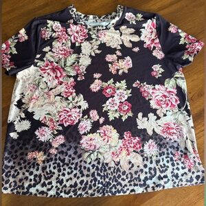 Johnny Was Bee Active Floral Leopard T-Shirt Size L Athleisure Sport